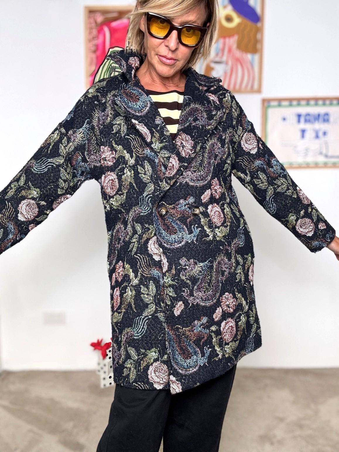 FEMALE - Cappotto jacquard fantasia  Eleganza con personalità BLU L5M264/ FANTA BLU FEMALE 