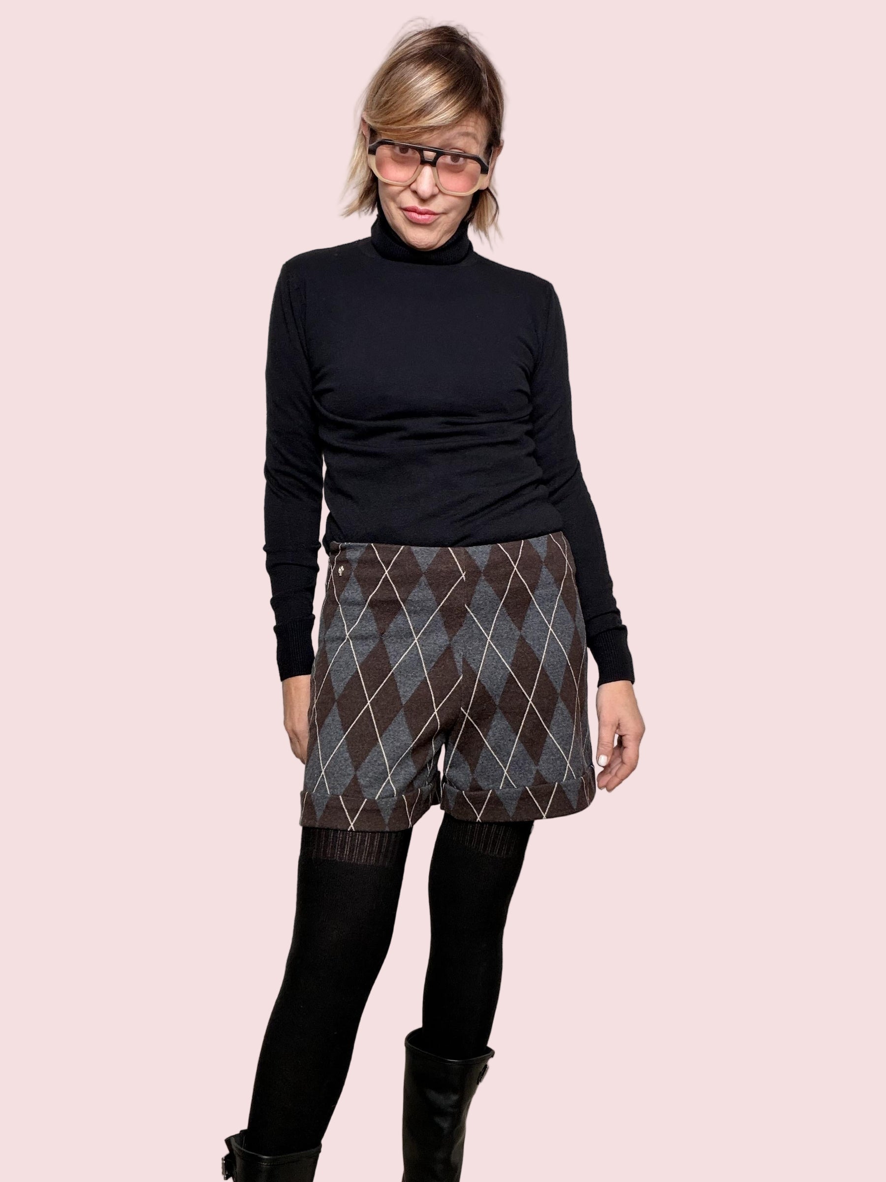 PHILIA LOFT - SHORTS ARGYLE MOOD  la coccola preppy che fa subito outfit V01A1046/ MORO PHILIA LOFT 