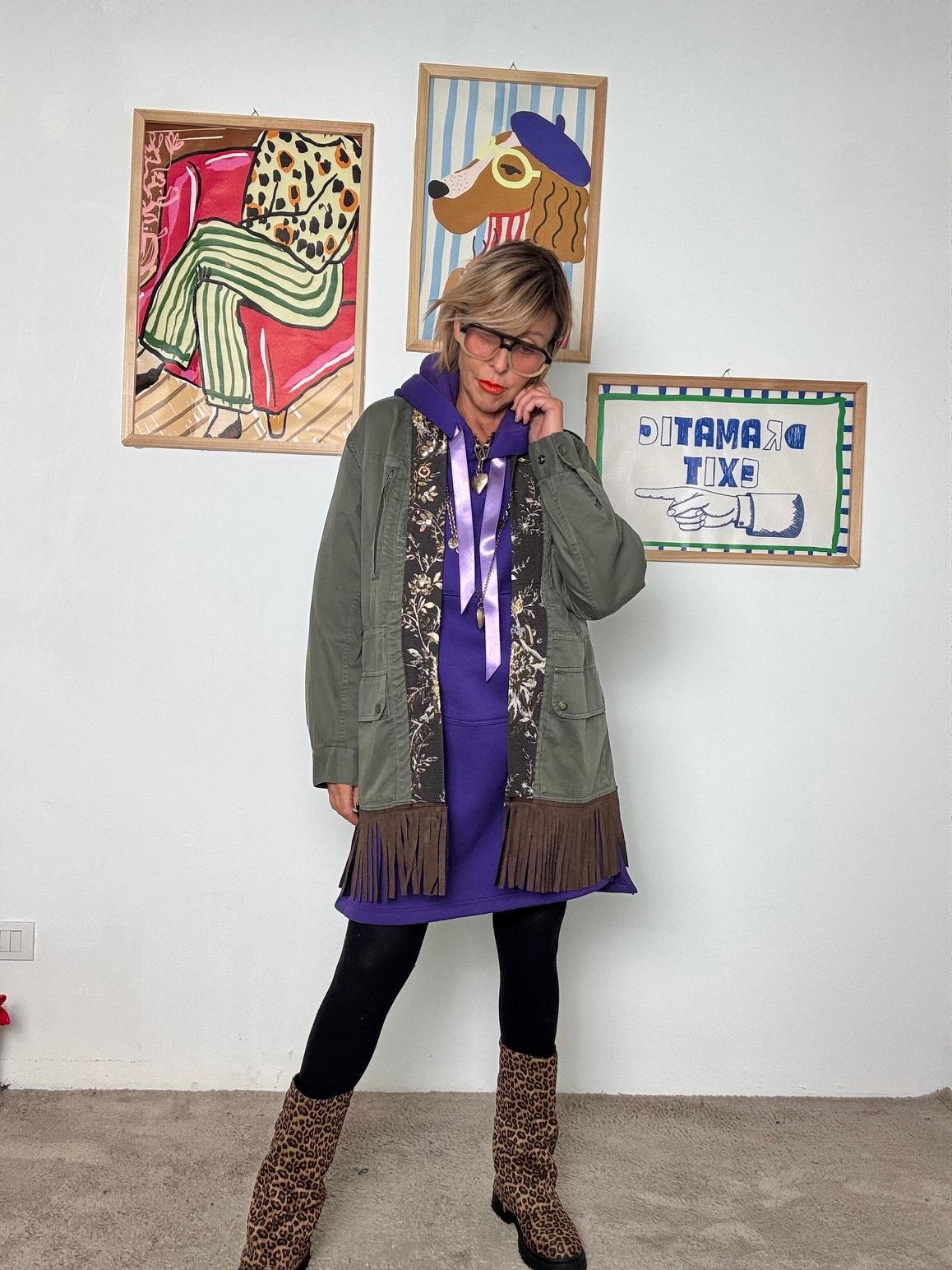 DEJA VU - Giacca stile vintage con dettagli ricamati e frange A25DL608/ VERDE DEJA VU 