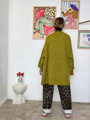 SUSY STAR - Cardigan donna verde lime oversize  morbido, trendy e super versatile ST572002/ VERDE SUSY STAR 
