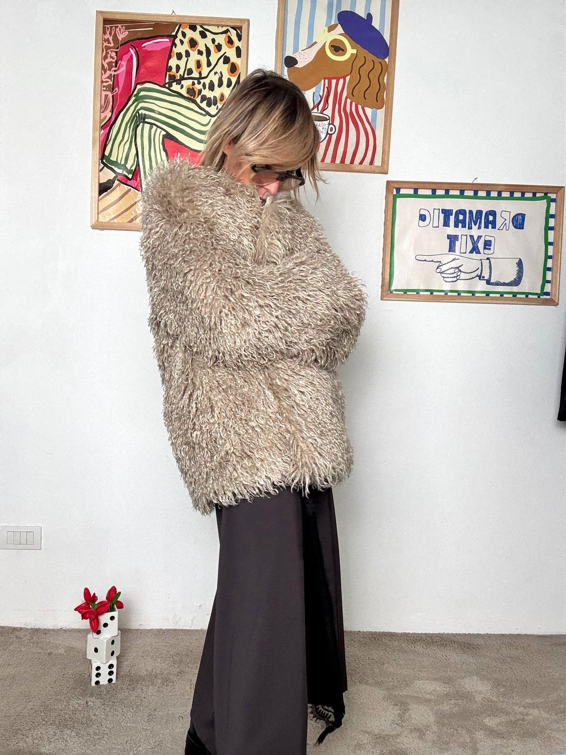 SOUVENIR - Ecopelliccia effetto riccio super cozy pietra G38P0940/ PIETRA SOUVENIR 