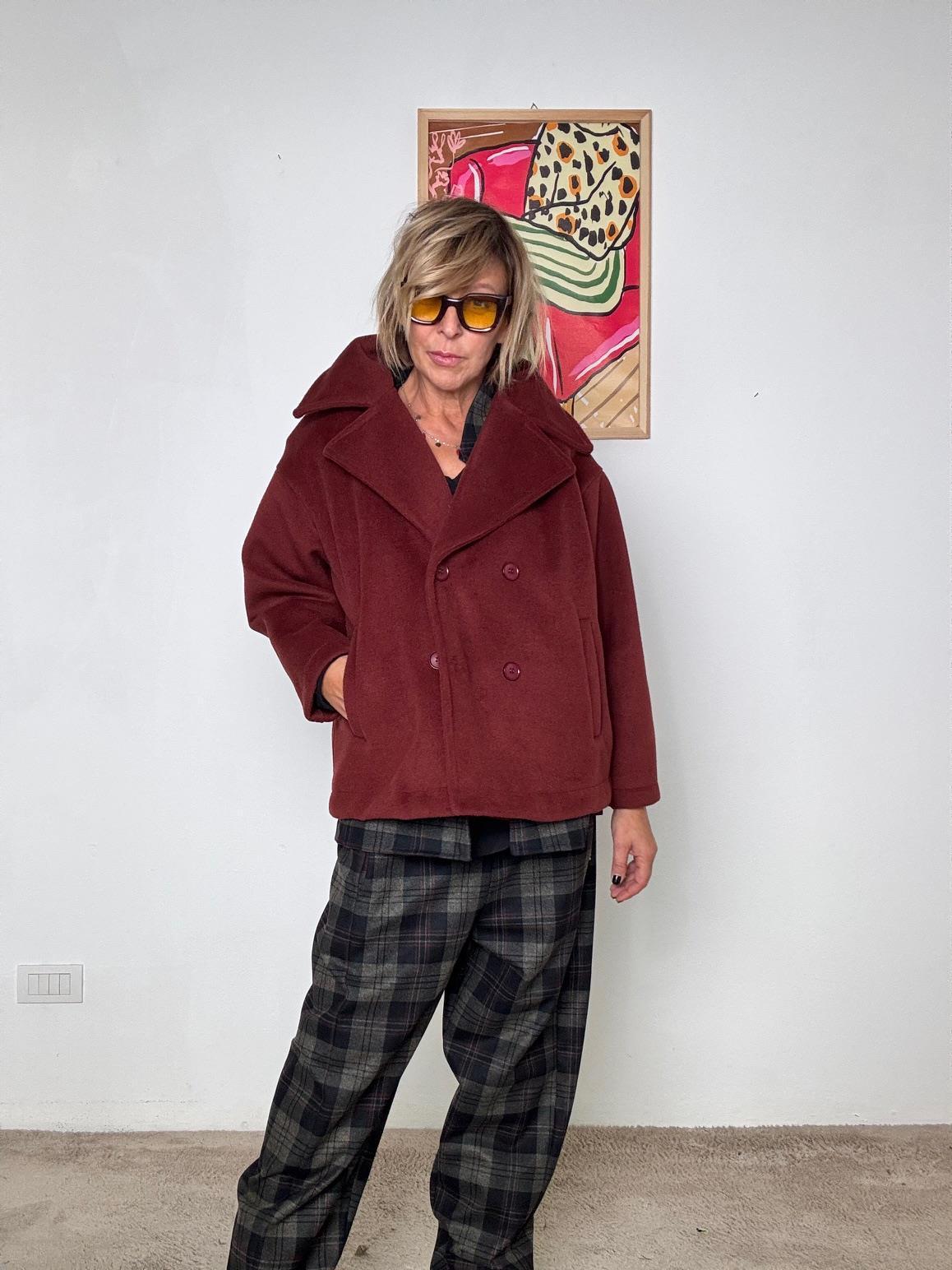 DEJA VU - Cappottino corto doppiopetto in tessuto caldo coccio A25LU621/ COCCIO DEJA VU 