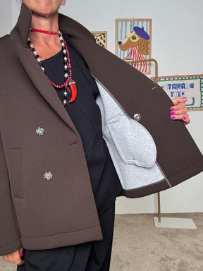 DEJA VU - Giacca in neoprene verde smeraldo doppiopetto moro A25UN609/ MORO DEJA VU 