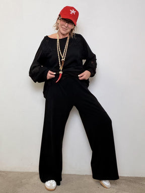 DEJA VU - Pantalone Morbido Ampio  Comfort assoluto, stile rilassato A25DL212/ NERO DEJA VU 