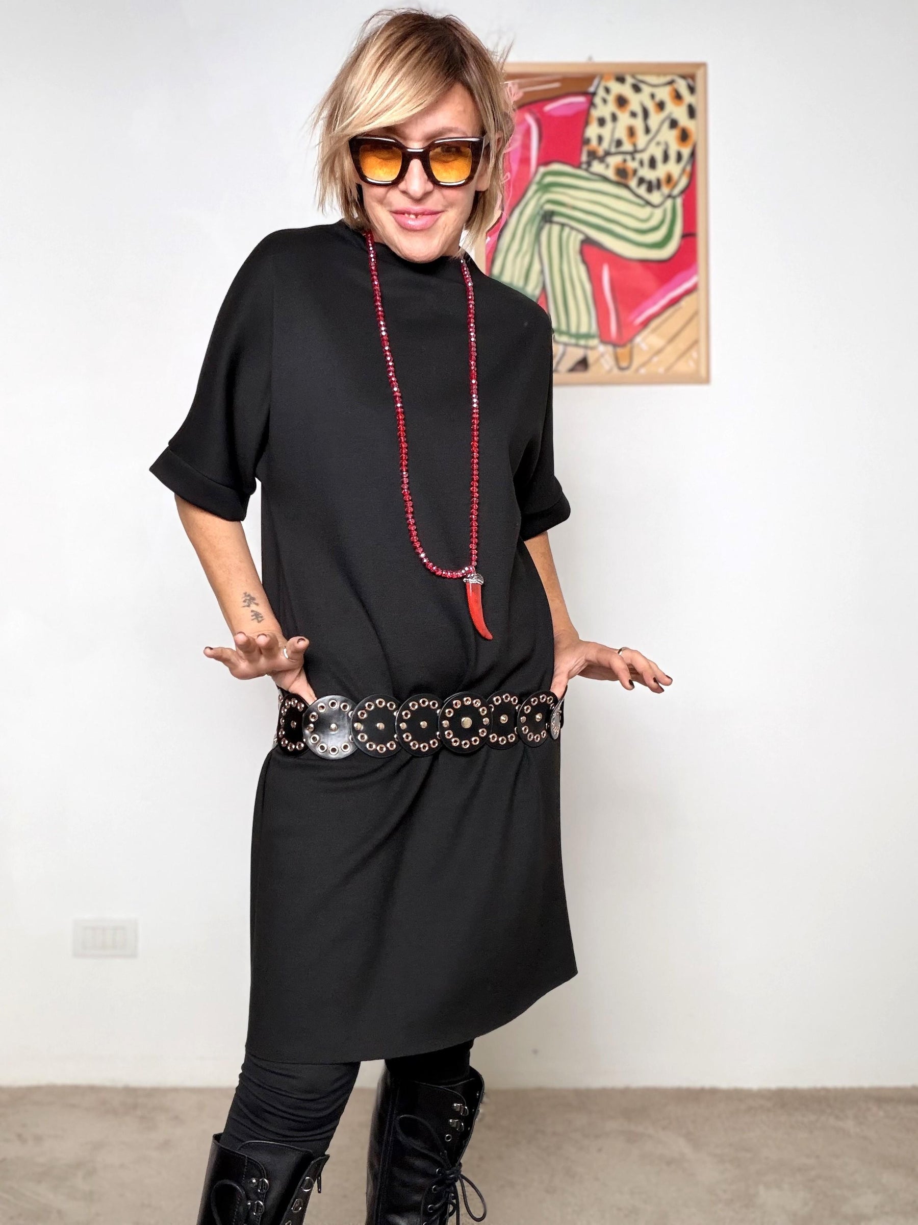 FEMALE - Abito in punto milano con Cintura Traforata in Vita 39076KQCLM+P/ NERO FEMALE 