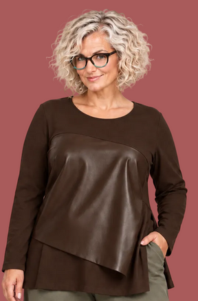 Maglia in Punto Milano con Inserto in Ecopelle