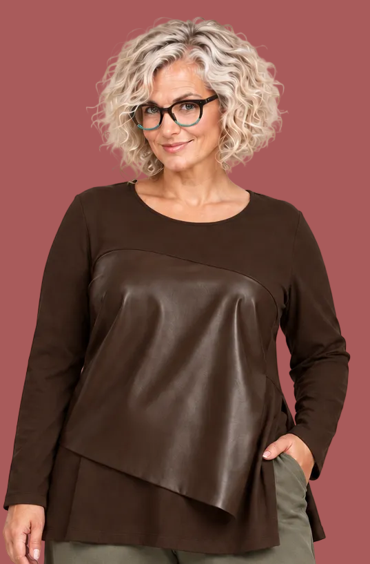 Maglia in Punto Milano con Inserto in Ecopelle