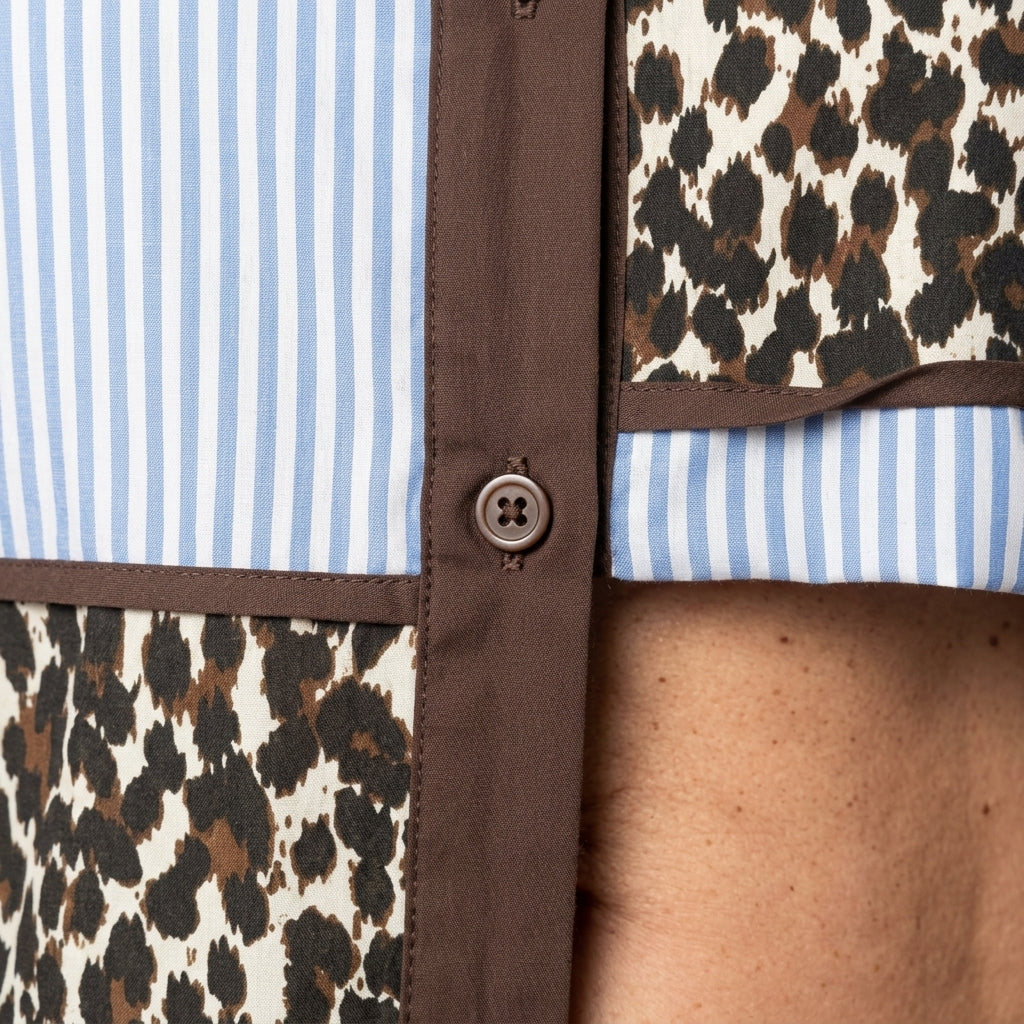Long-sleeved patchwork shirt — Patchwork Detail Macro | Generated by Modelize