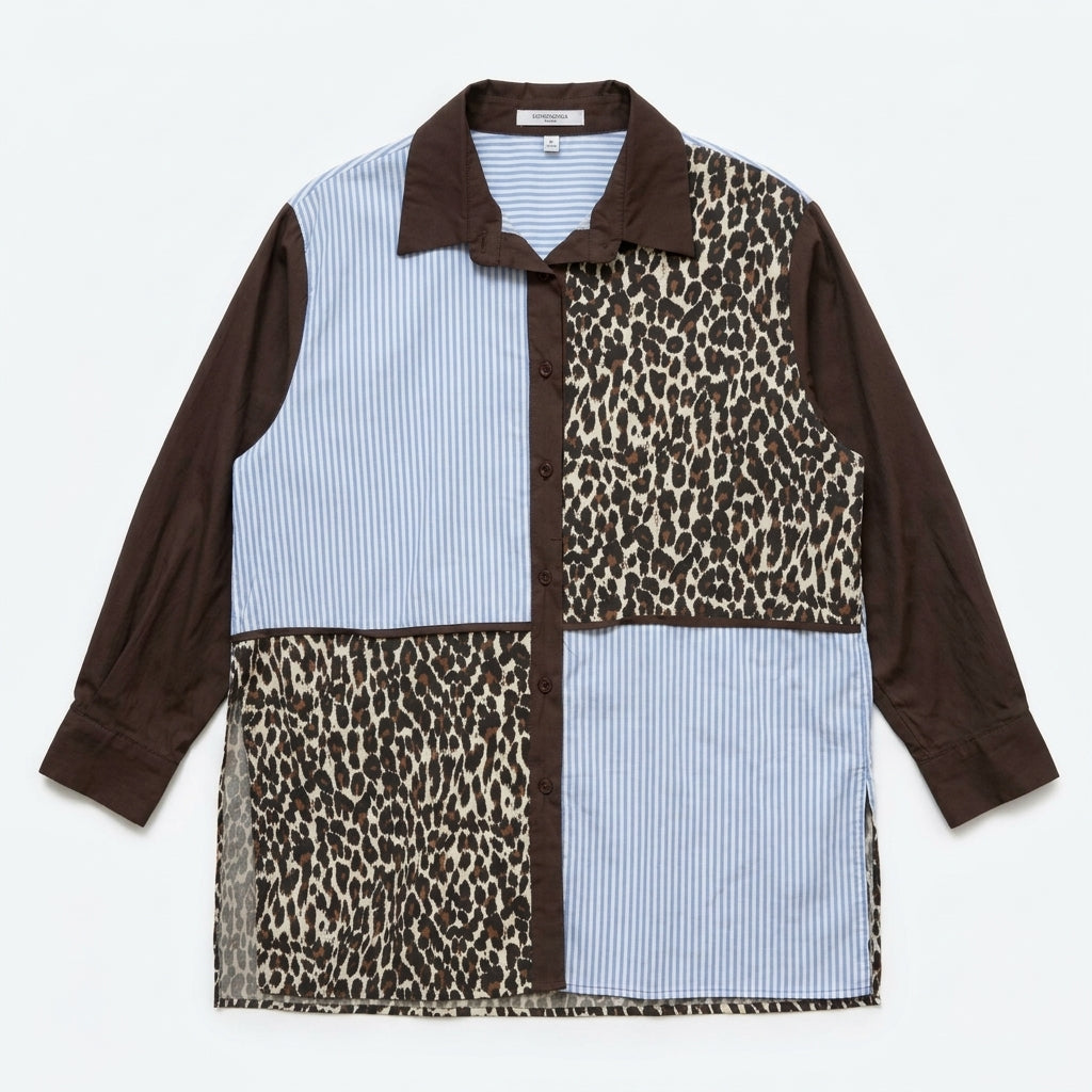 Long-sleeved patchwork shirt — Full Silhouette Flat Lay | Generated by Modelize