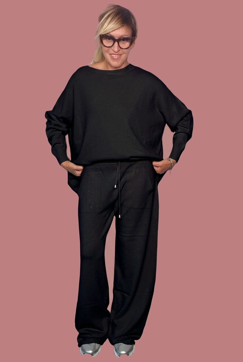 Pantalone in maglia a gamba ampia con coulisse