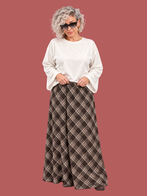Gonna lunga a mezza ruota in fantasia tartan