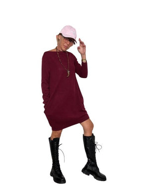 FEMALE  - Abito casual a maniche lunghe bordeaux 15081NNB/ BURGUNDY FEMALE 