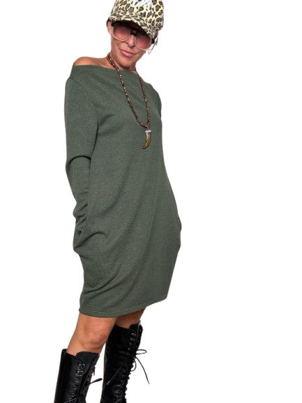 FEMALE  - Abito casual a maniche lunghe verde 15081NNB/ KHAKI FEMALE 