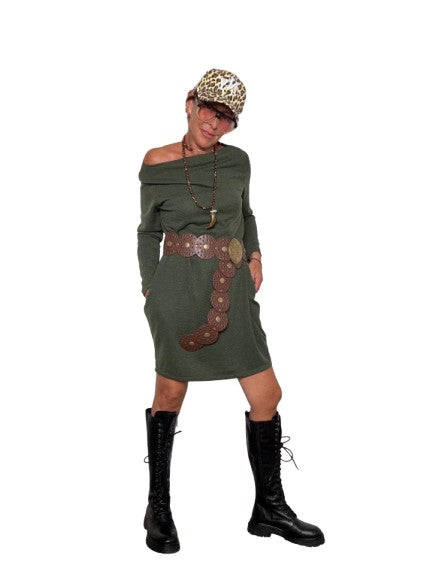 FEMALE  - Abito casual a maniche lunghe verde 15081NNB/ KHAKI FEMALE 