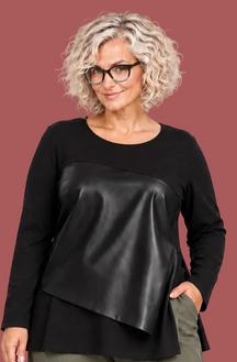 Punto Milano top in black with faux leather panel
