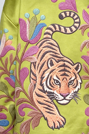 Giacca kimono con tigre e fantasia floreale