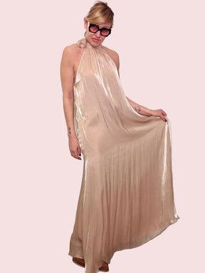 Abito Lungo Halter Neck in Raso Fluido