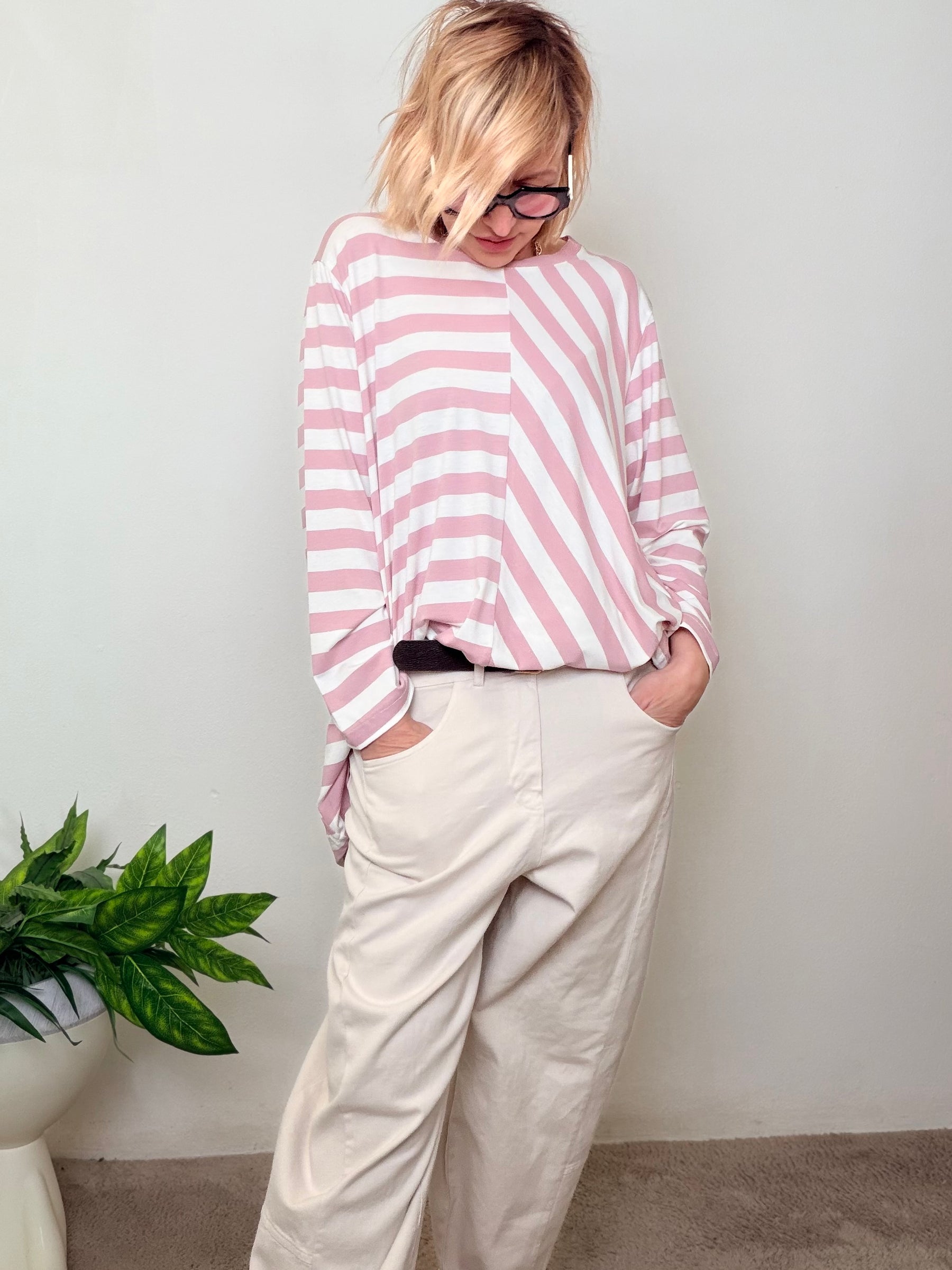 Pantalone Oversize in Cotone con Elastico in Vita