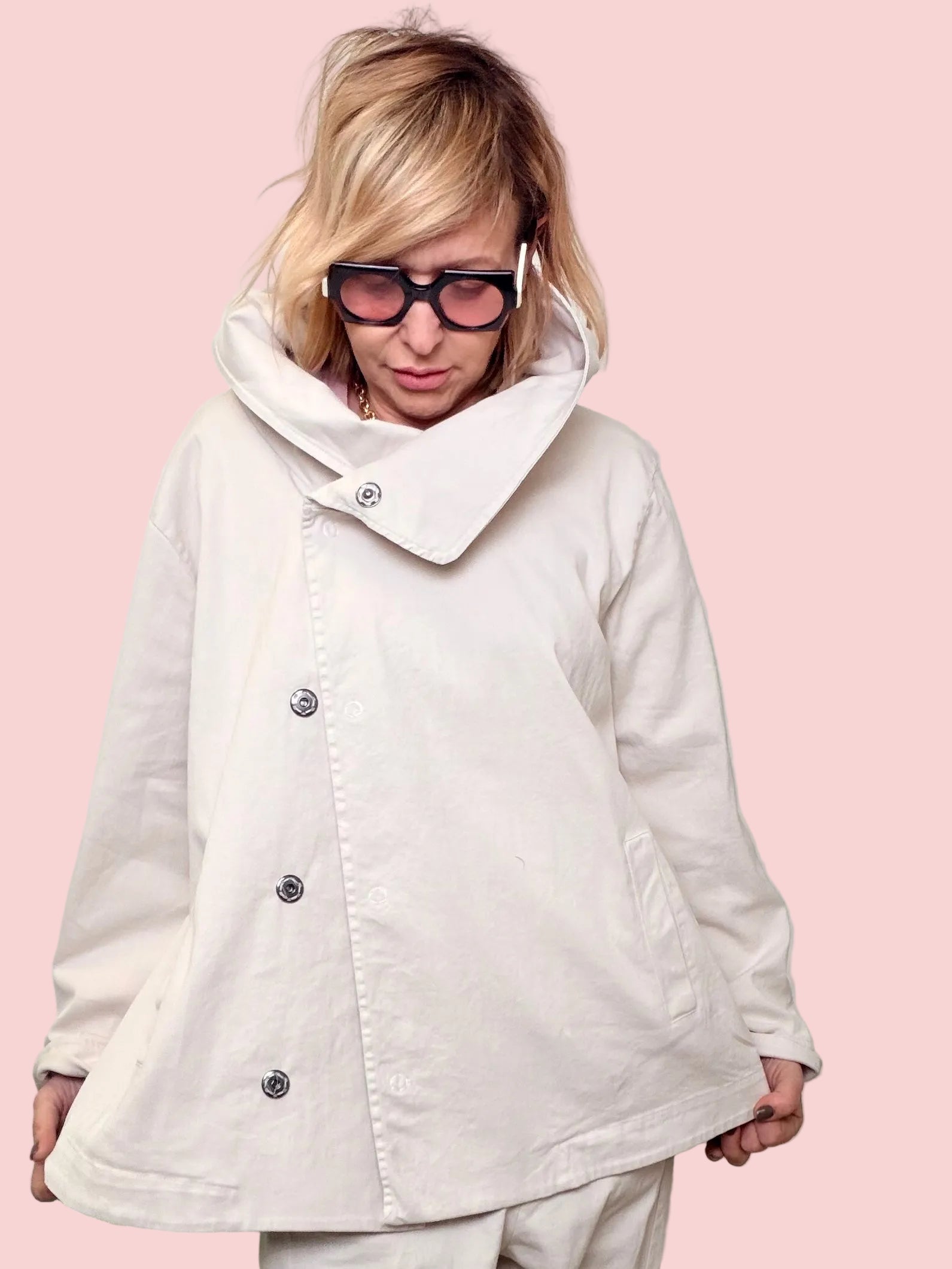 Giacca Oversize in Cotone con Collo Ampio