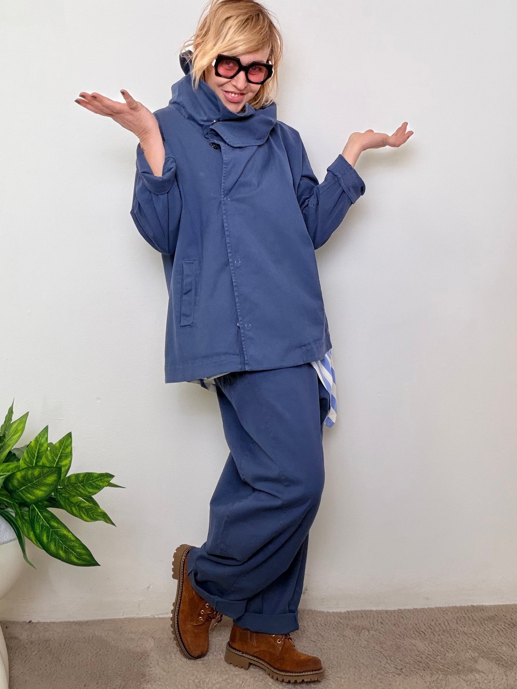 Pantalone Oversize in Cotone con Elastico in Vita