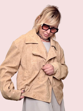 Chiodo Oversize in Crosta di Camoscio Beige