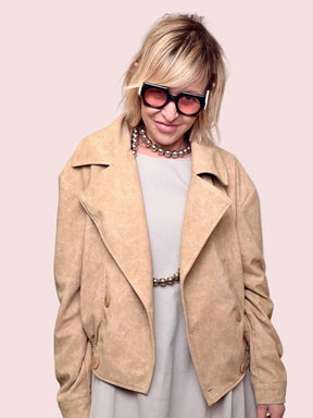 Chiodo Oversize in Crosta di Camoscio Beige