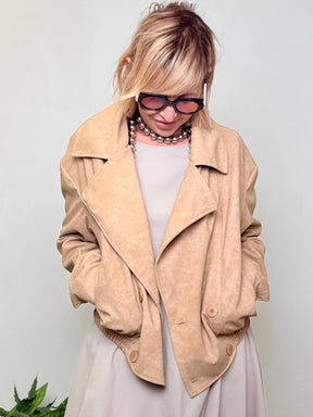 Chiodo Oversize in Crosta di Camoscio Beige
