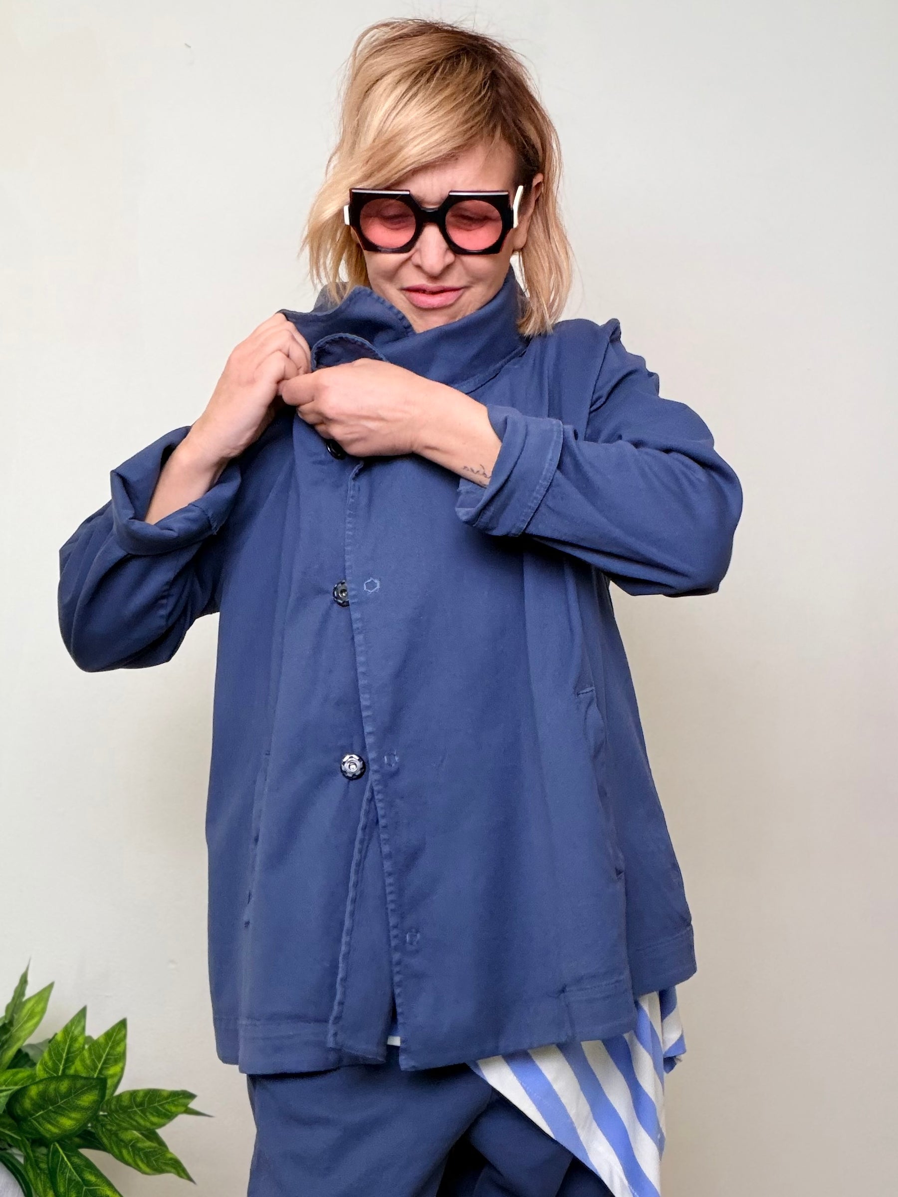 Giacca Oversize in Cotone con Collo Ampio