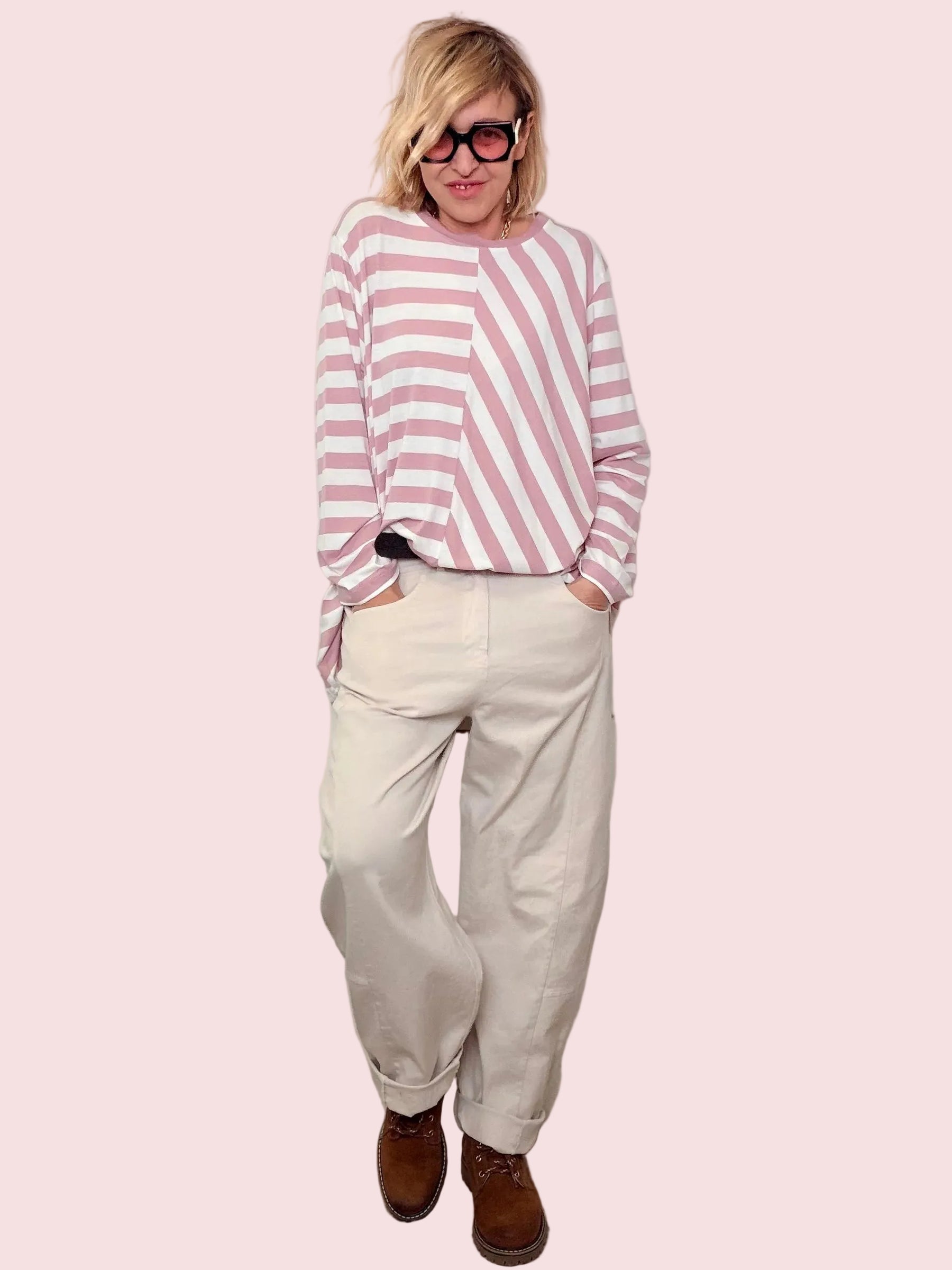 Pantalone Oversize in Cotone con Elastico in Vita