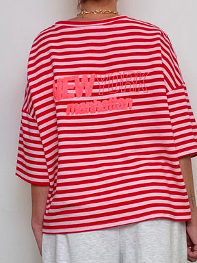 Felpa Oversize a Righe con Stampa "NEW YORK manhattan"