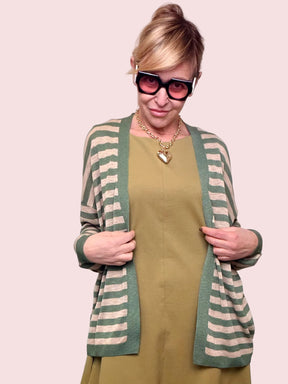 Cardigan Leggero a Righe con Bordino a Contrasto