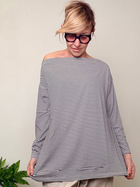 Maglia Oversize a Righe Marinière con Scollo a Barca