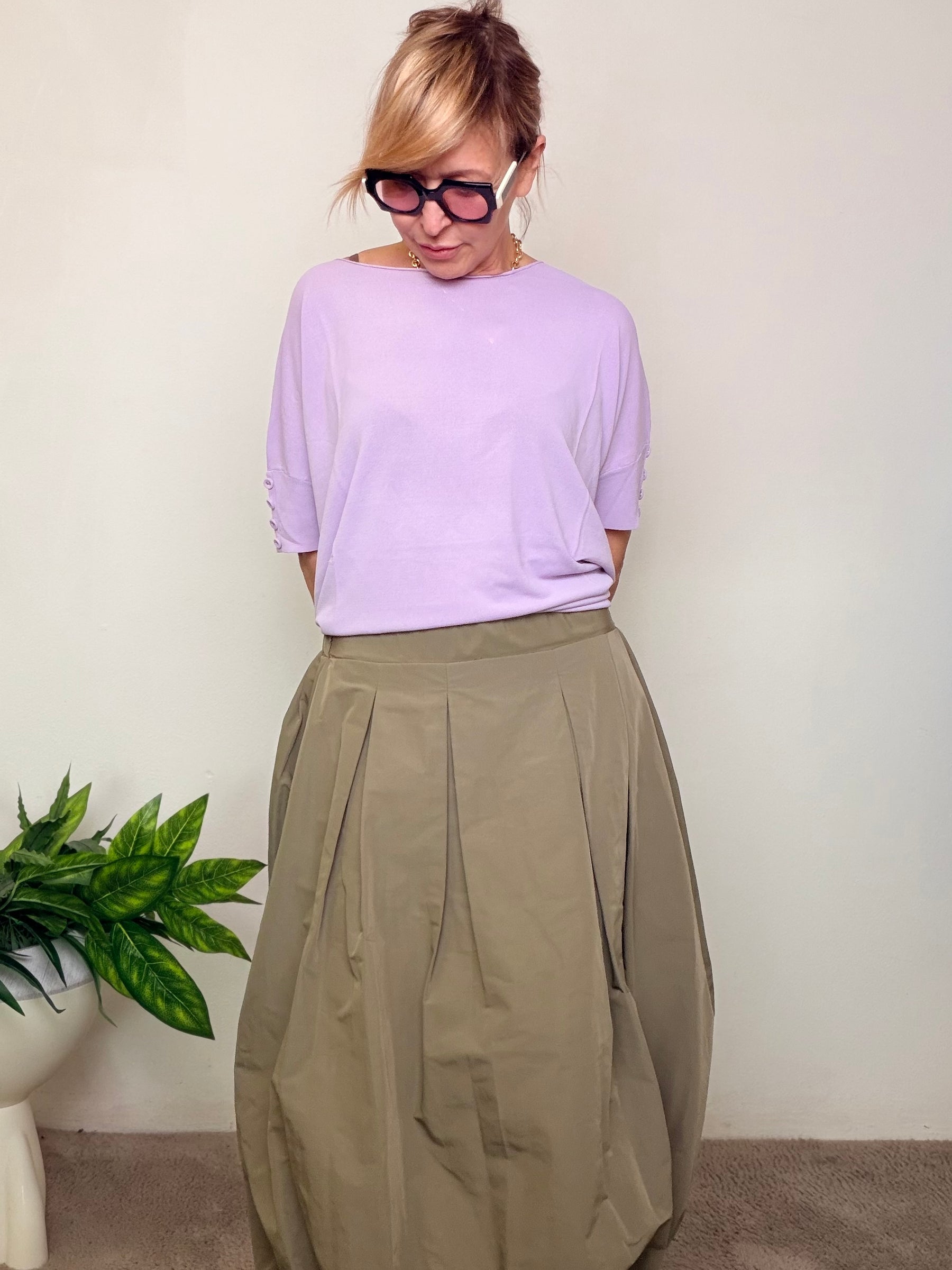 Gonna Balloon in Taffetà con Orlo Arricciato