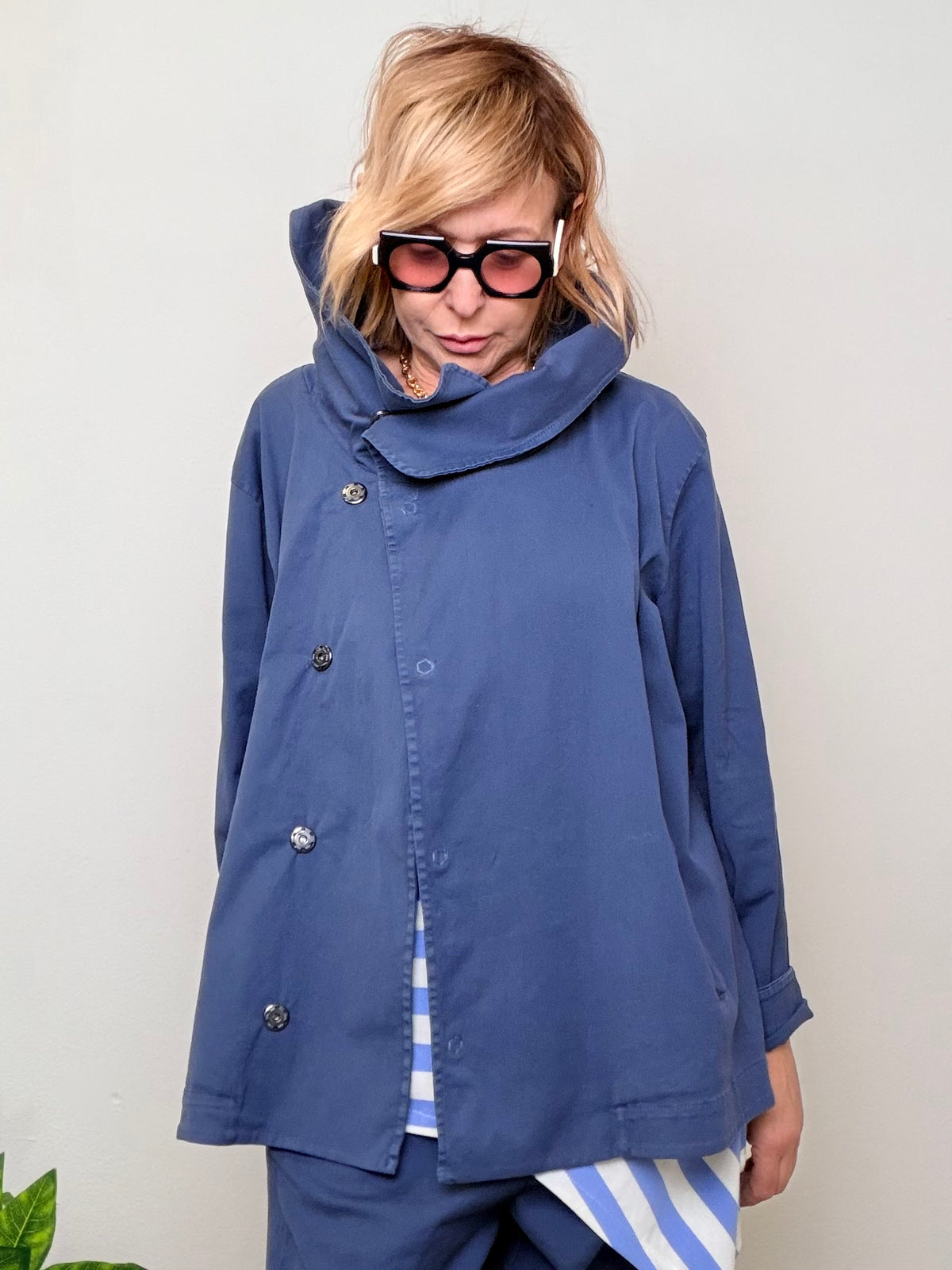Giacca Oversize in Cotone con Collo Ampio