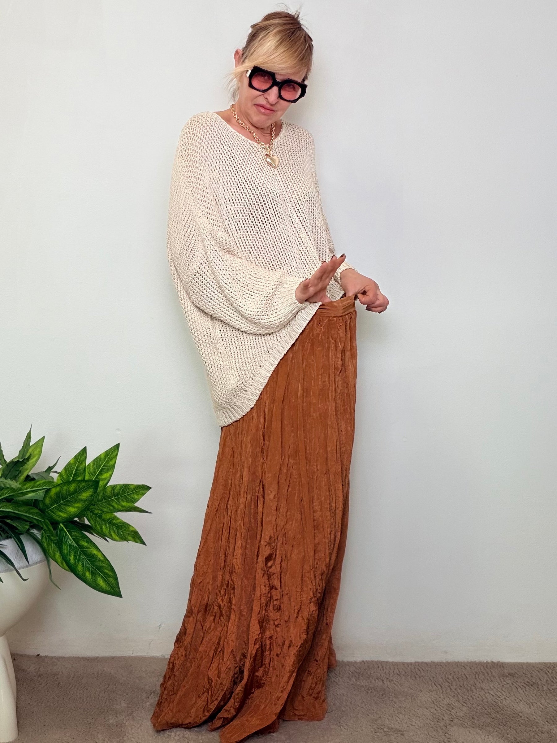 Gonna Lunga Stropicciata Effetto Plissé