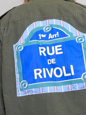 Giacca Militare Vintage con Stampe Artistiche