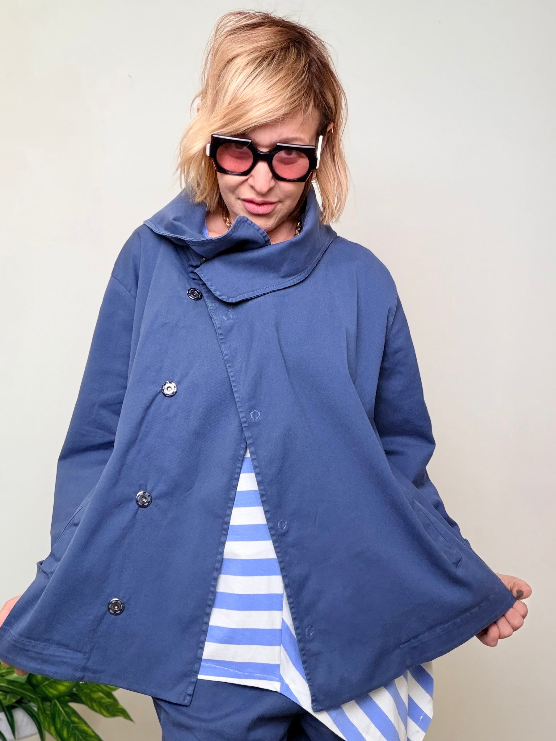 Giacca Oversize in Cotone con Collo Ampio