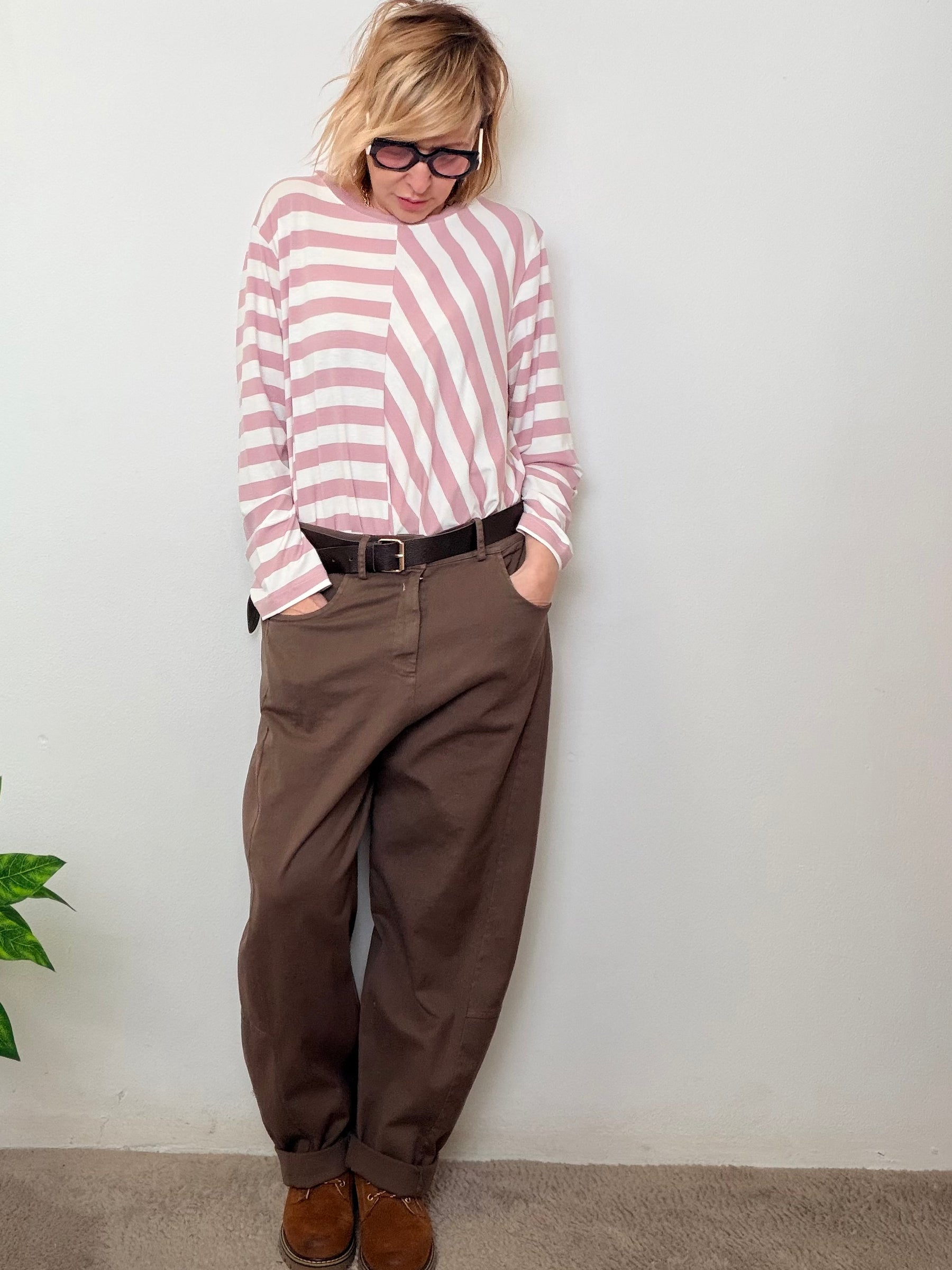 Pantalone Oversize in Cotone con Elastico in Vita