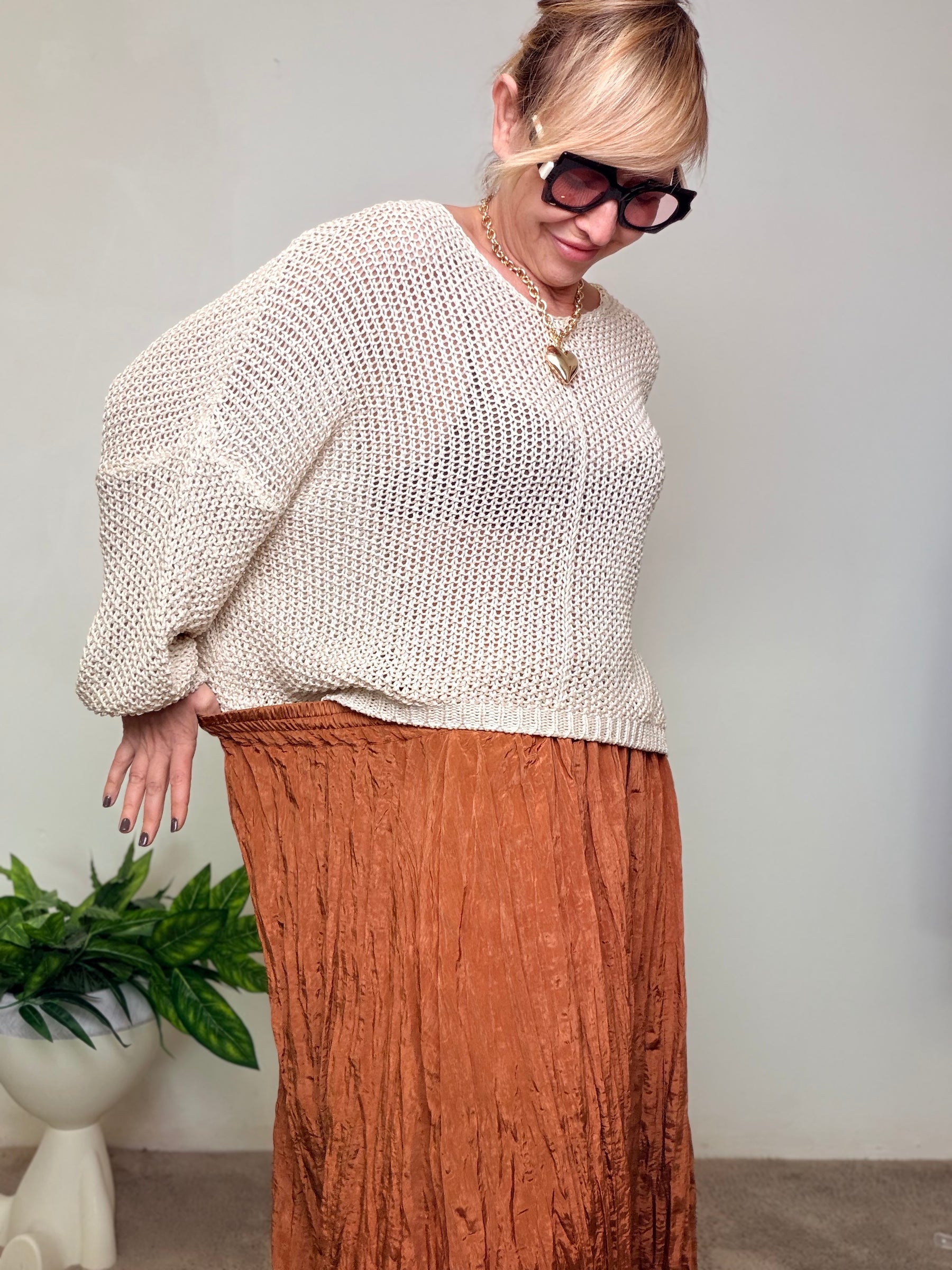 Gonna Lunga Stropicciata Effetto Plissé