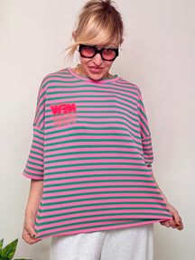 Felpa Oversize a Righe con Stampa "NEW YORK manhattan"