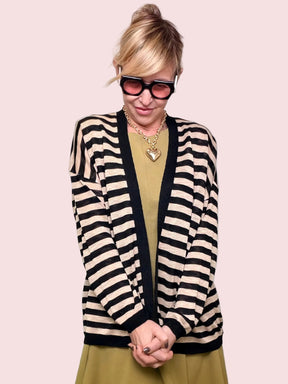 Cardigan Leggero a Righe con Bordino a Contrasto