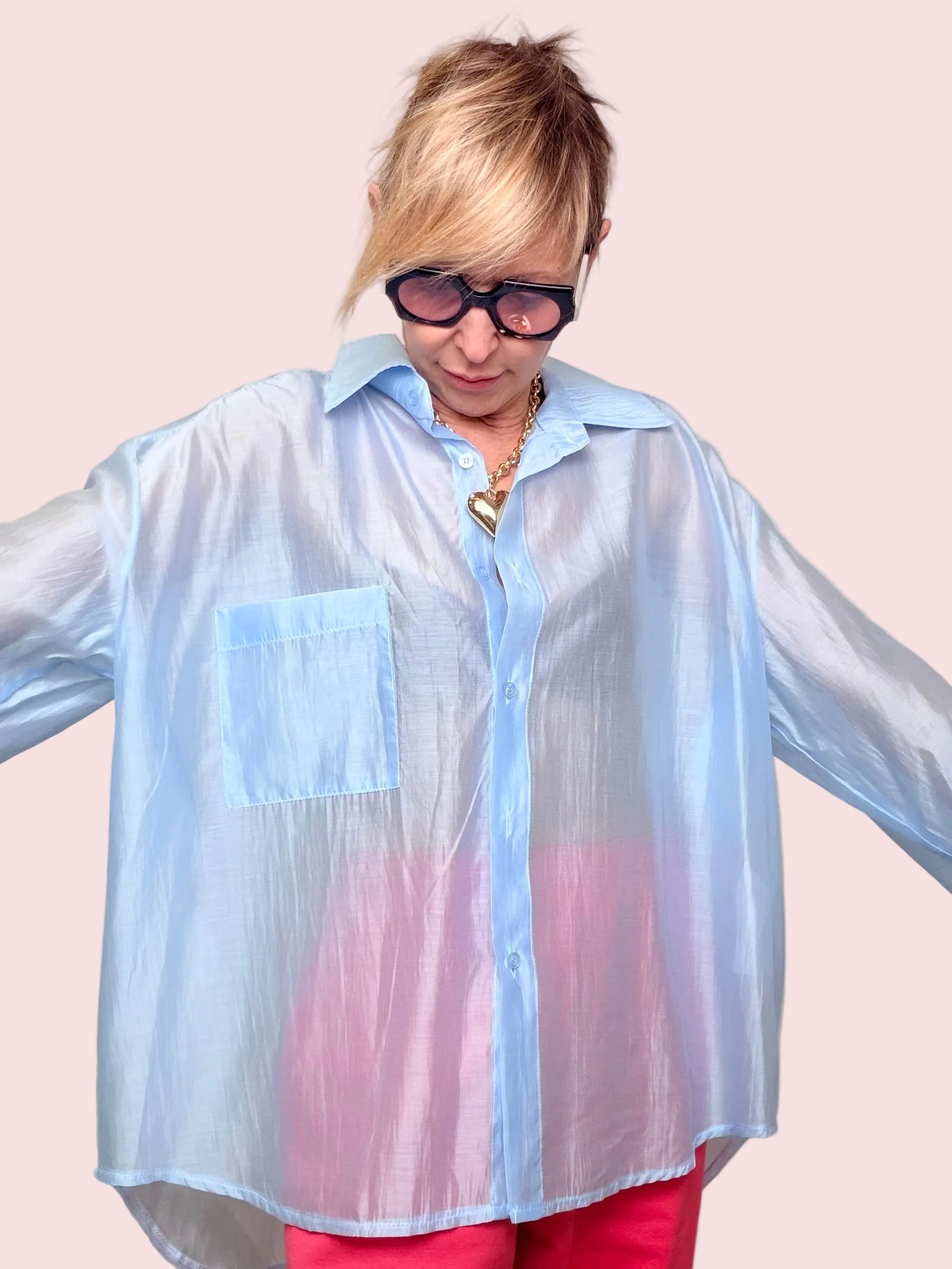 Camicia Oversize in Organza Trasparente con Taschino
