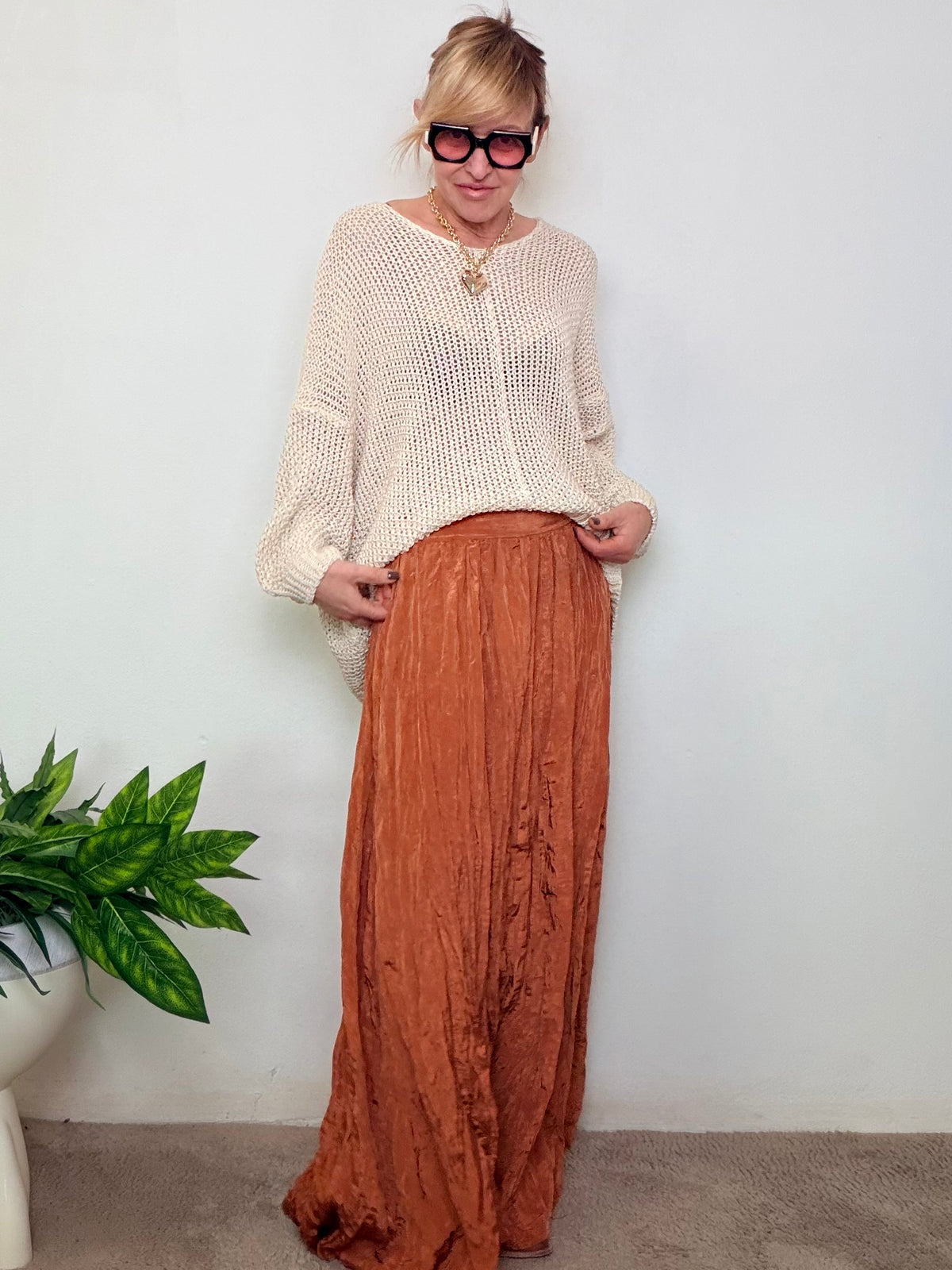 Gonna Lunga Stropicciata Effetto Plissé