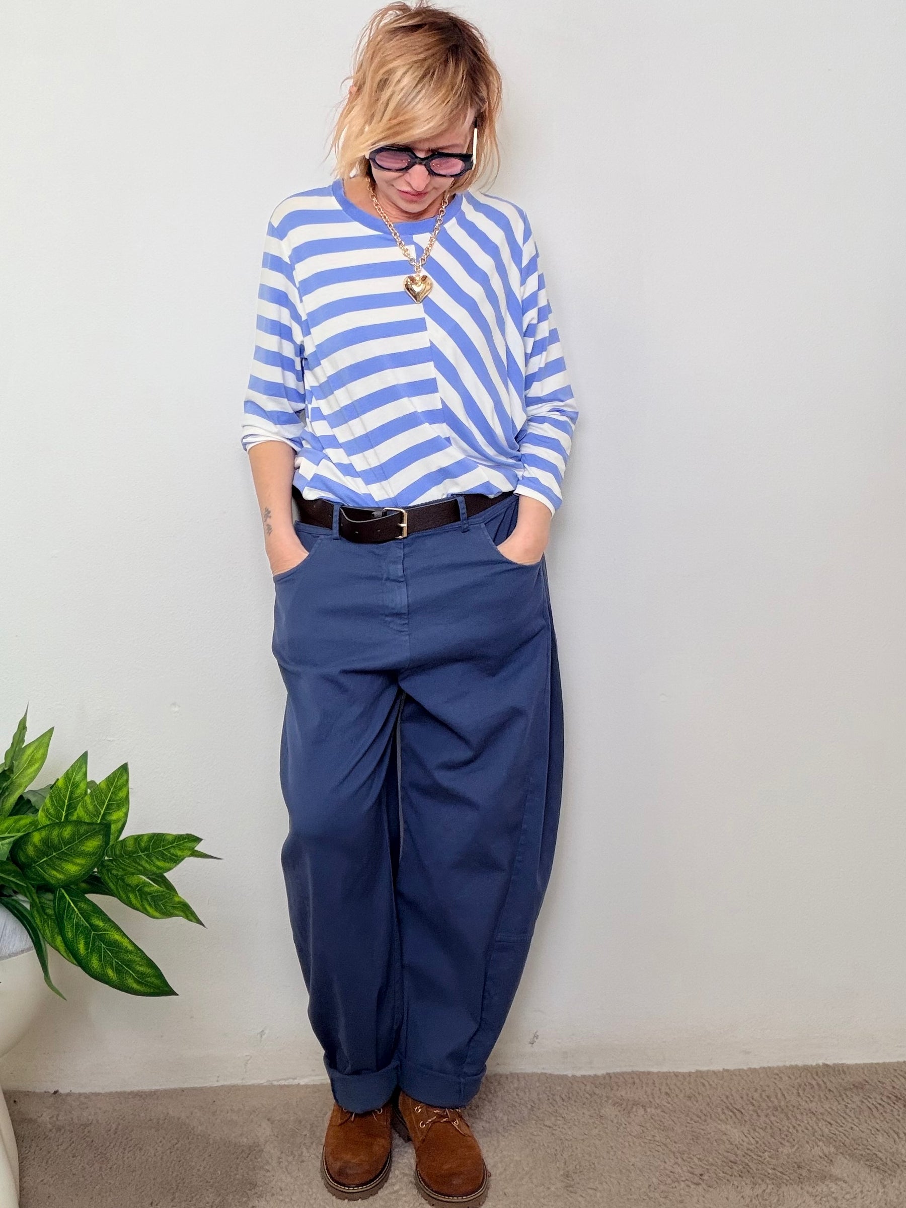 Pantalone Oversize in Cotone con Elastico in Vita