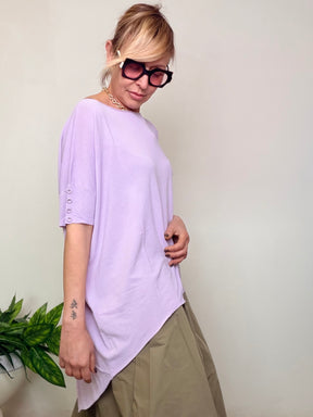 Maglia Oversize Color Lilla con Bottoncini Gioiello