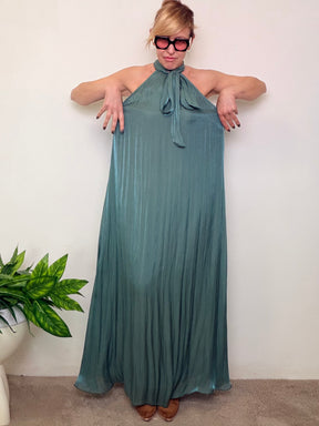 Abito Lungo Halter Neck in Raso Fluido