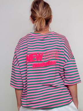 Felpa Oversize a Righe con Stampa "NEW YORK manhattan"
